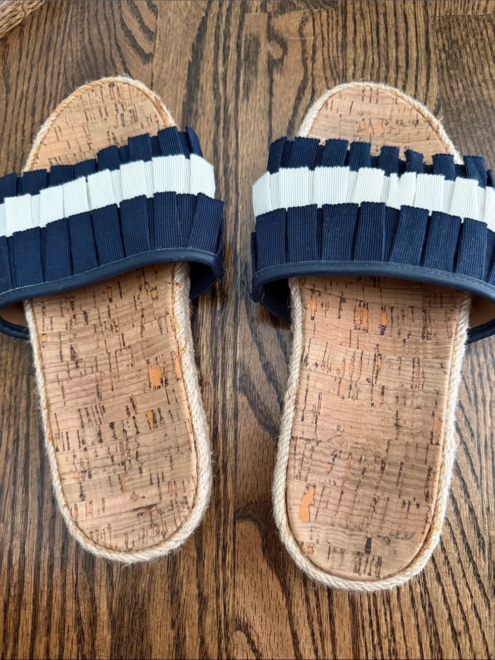 Jack Rogers Navy and White Ribbon Slide Sandals